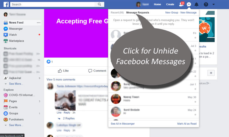 How to Unhide Facebook Messages on Facebook Web Version