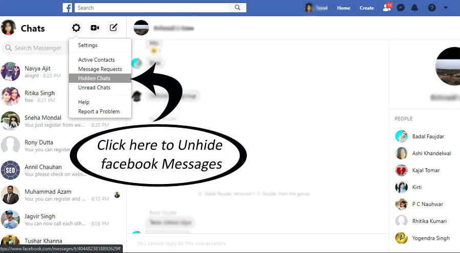 Unhide Facebook Messages on Facebook