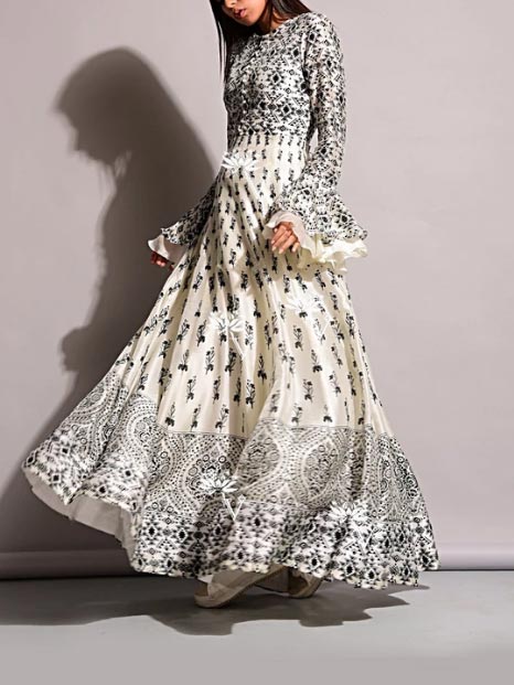 Off-White Silk Anarkali Suits