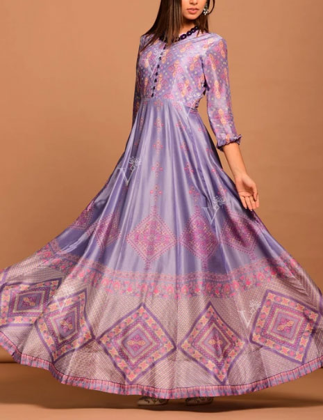 Purple Vasansi Silk Printed Anarkali Suit