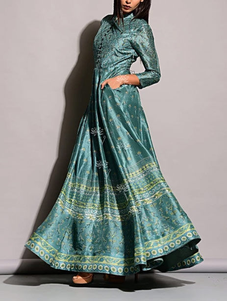 Sage Blue Silk Vasansi Anarkali Suits