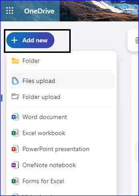 Click the Add new button, and select the file upload or folder upload option. 